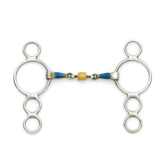 Centaur Blue Steel 3-Ring Gag Bit with Loose Brass Roller Disks