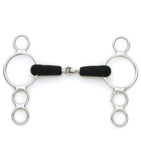 Centaur Stainless Steel Jointed Rubber Mouth 3-Ring Gag Bit